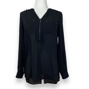 Apt 9 Blouse Top Shirt 2 Pocket Front long to 3/4 Sleeve Black S